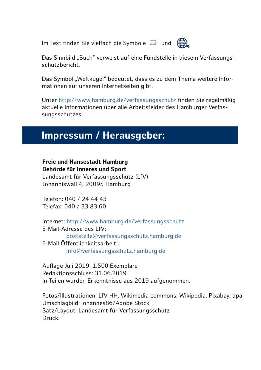 Seite 3 des Verfassungsschutzbericht 2018 Hamburg