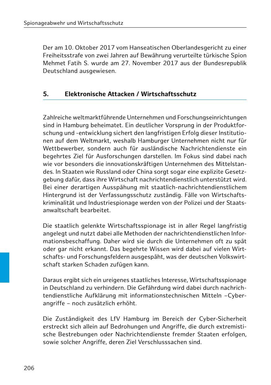 Seite 207 des Verfassungsschutzbericht 2018 Hamburg