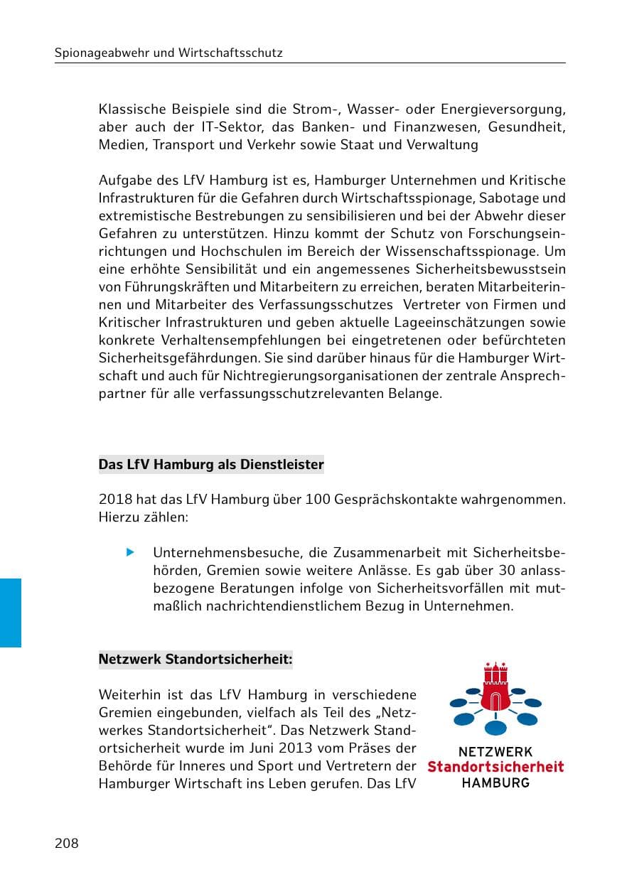 Seite 209 des Verfassungsschutzbericht 2018 Hamburg