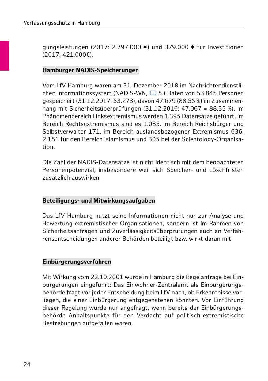 Seite 25 des Verfassungsschutzbericht 2018 Hamburg