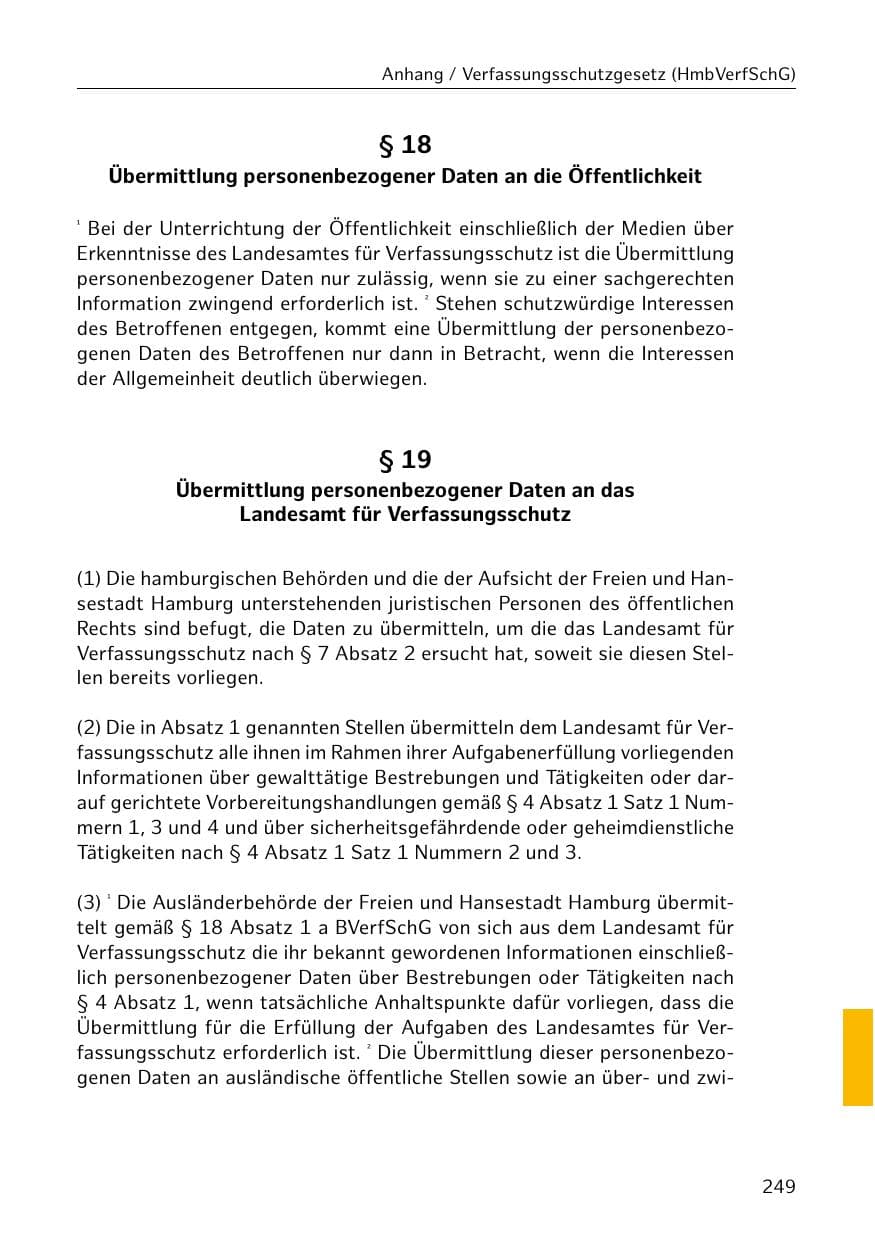Seite 250 des Verfassungsschutzbericht 2018 Hamburg