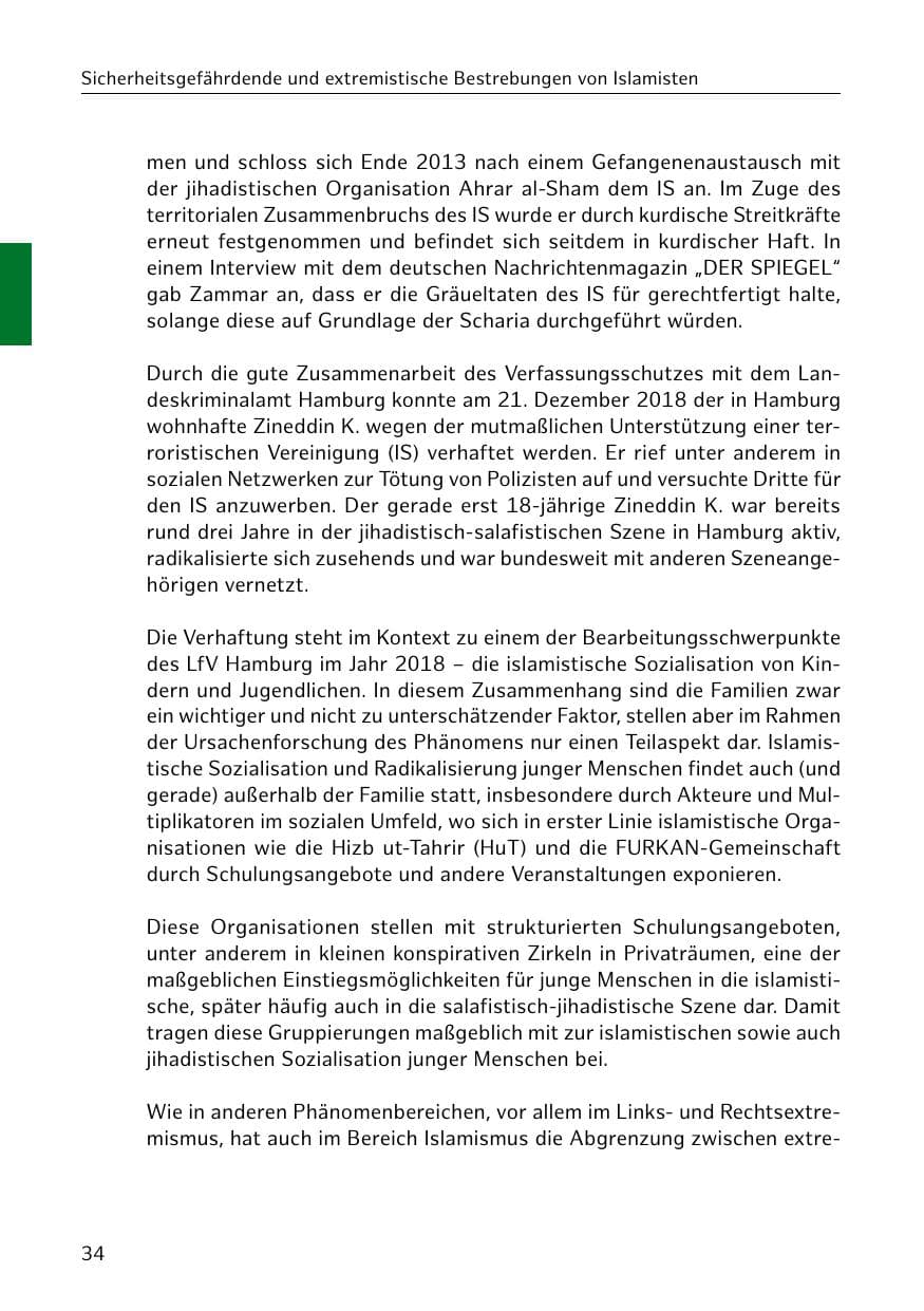 Seite 35 des Verfassungsschutzbericht 2018 Hamburg
