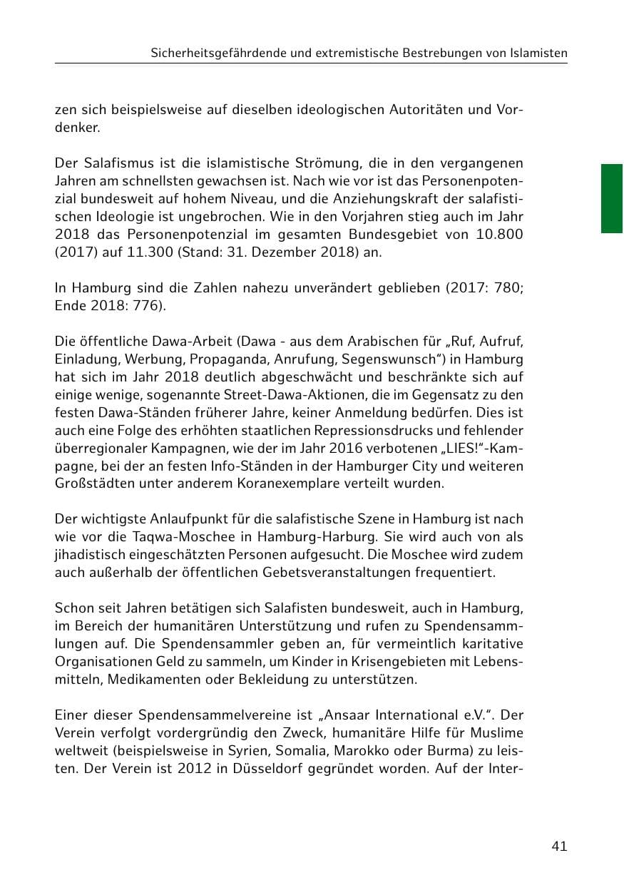 Seite 42 des Verfassungsschutzbericht 2018 Hamburg