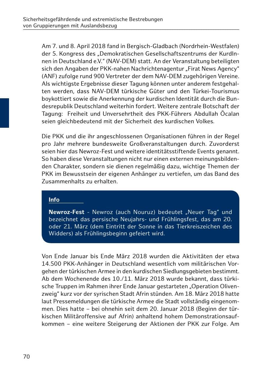 Seite 71 des Verfassungsschutzbericht 2018 Hamburg