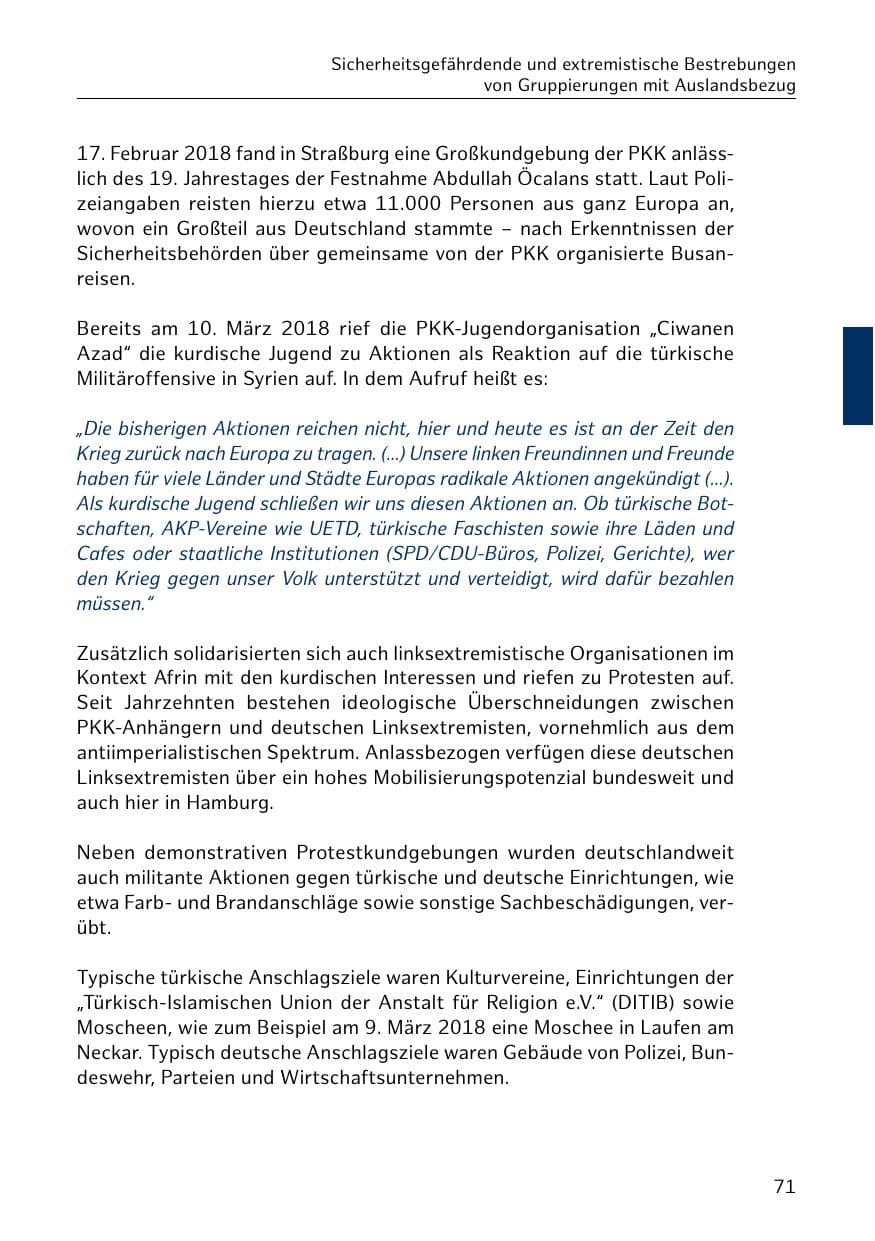Seite 72 des Verfassungsschutzbericht 2018 Hamburg