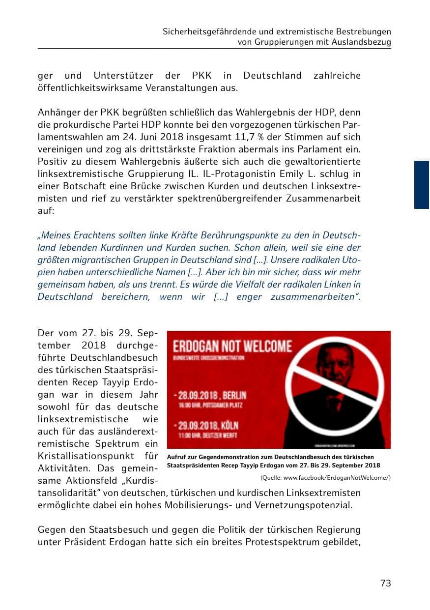 Seite 74 des Verfassungsschutzbericht 2018 Hamburg
