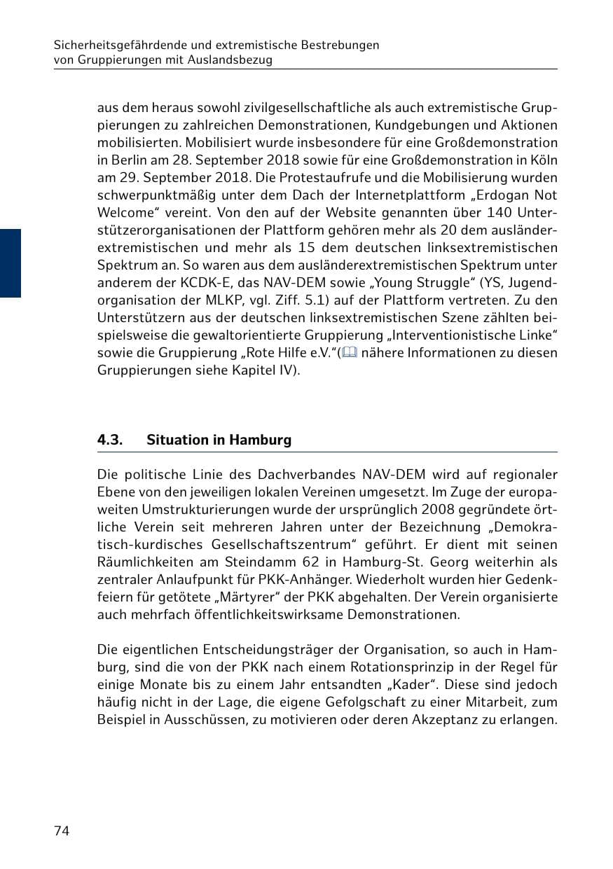 Seite 75 des Verfassungsschutzbericht 2018 Hamburg