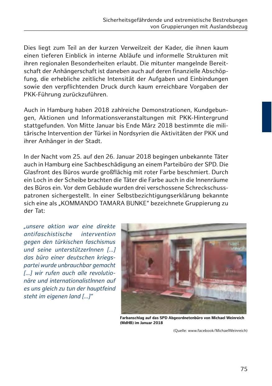 Seite 76 des Verfassungsschutzbericht 2018 Hamburg
