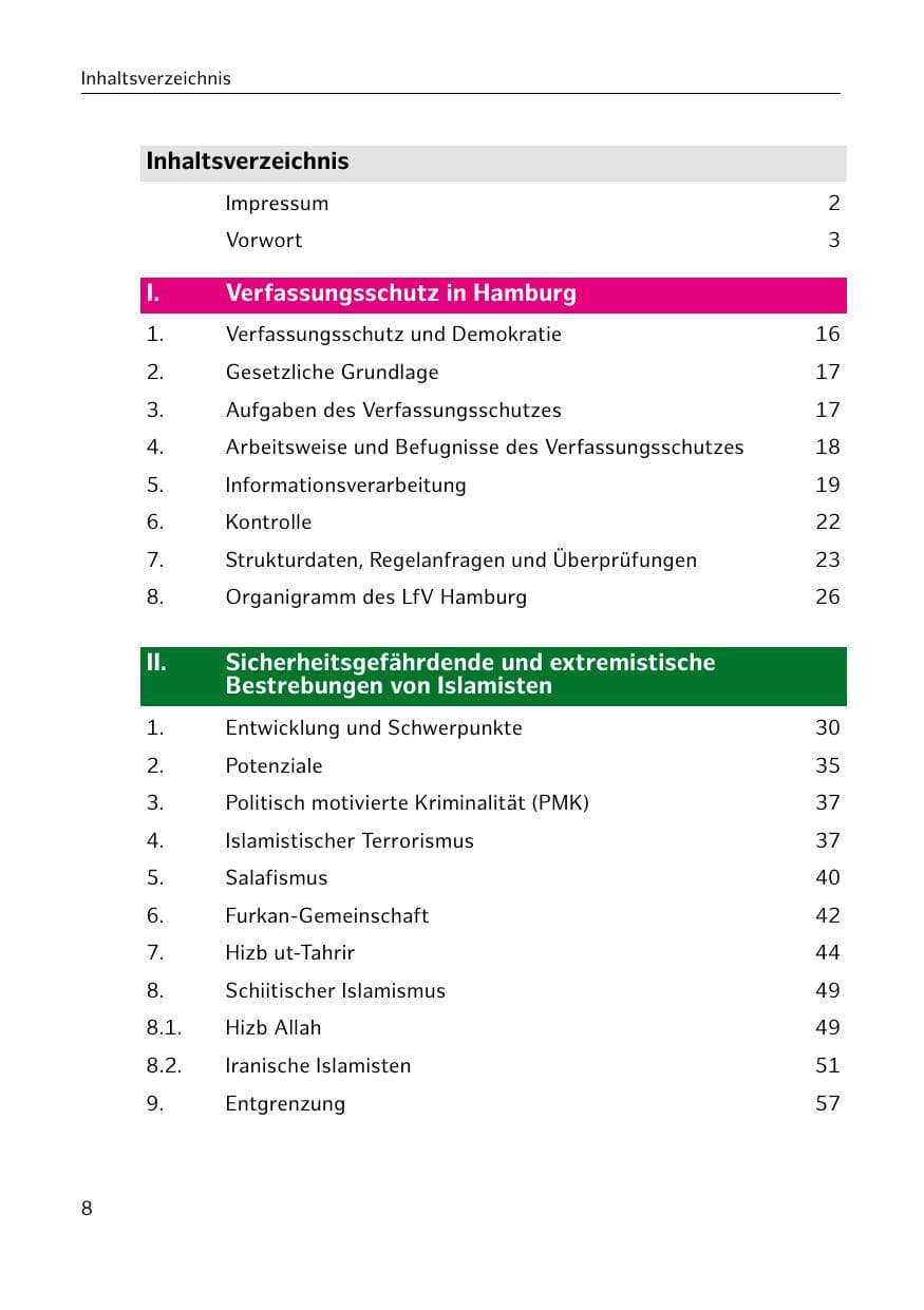 Seite 9 des Verfassungsschutzbericht 2018 Hamburg