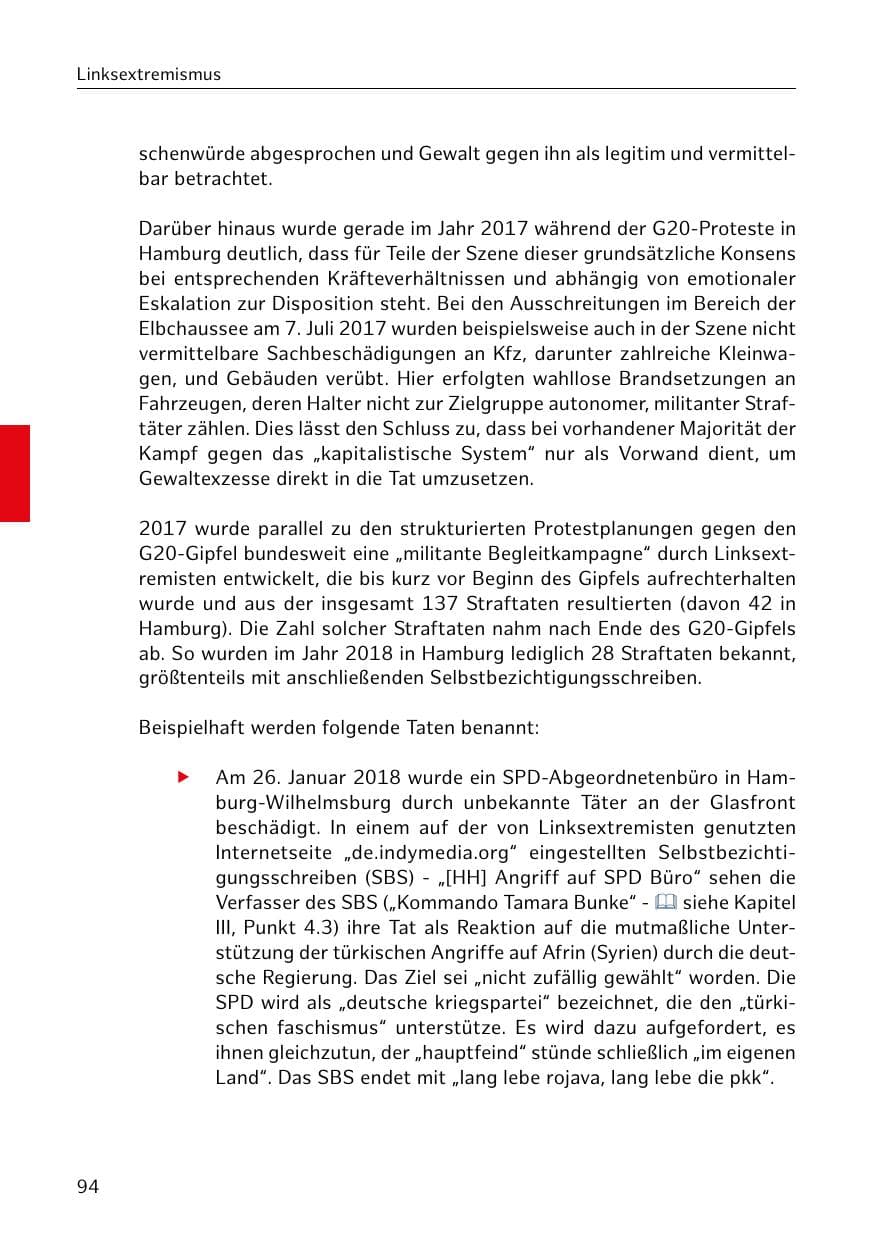 Seite 95 des Verfassungsschutzbericht 2018 Hamburg