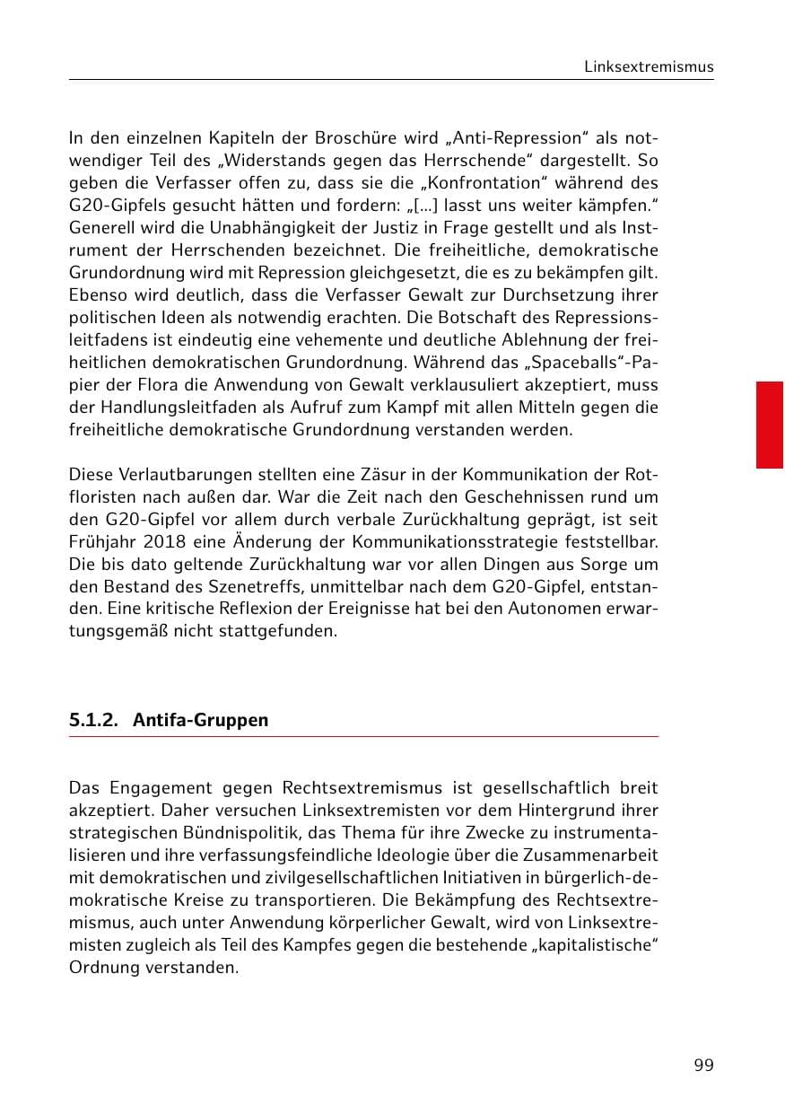 Seite 100 des Verfassungsschutzbericht 2018 Hamburg