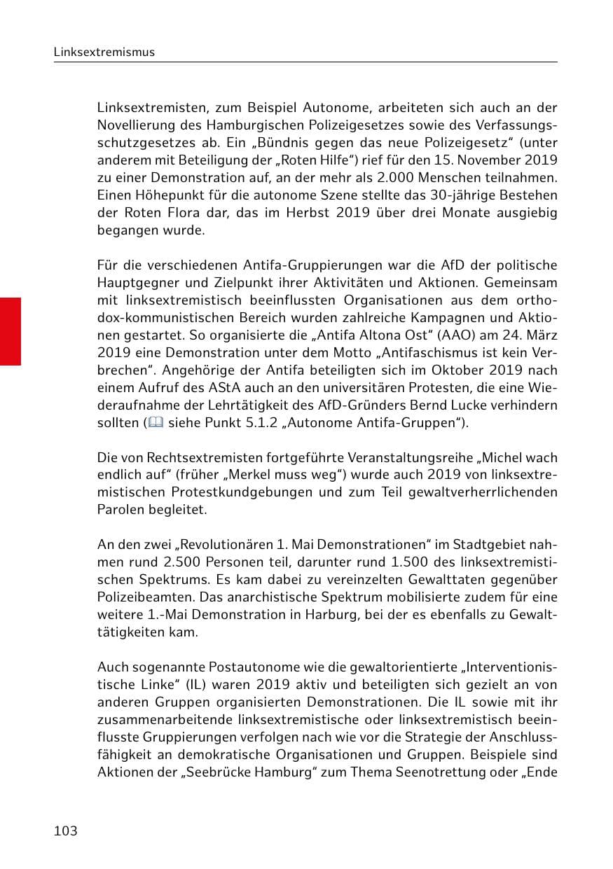 Seite 104 des Verfassungsschutzbericht 2019 Hamburg