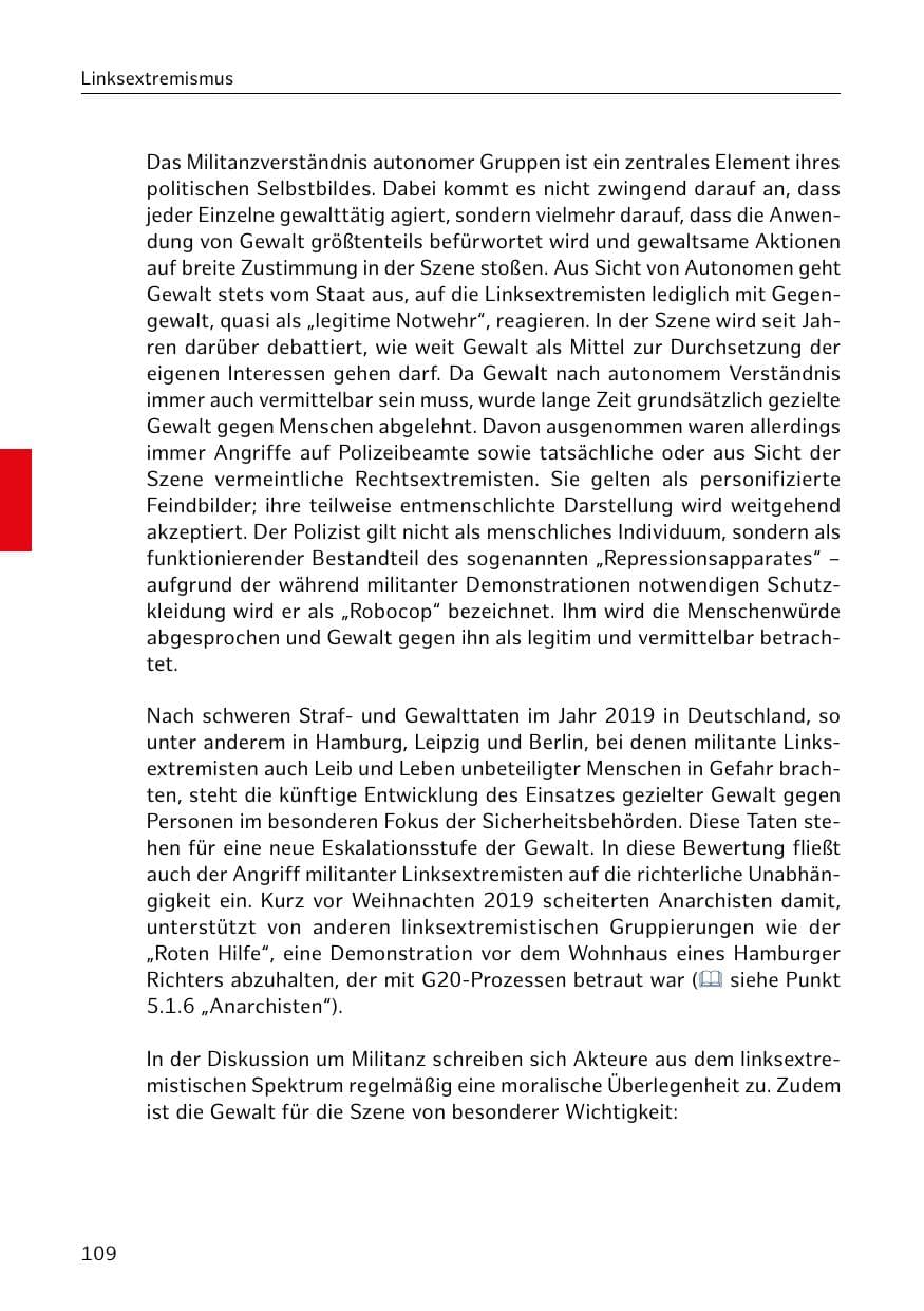 Seite 110 des Verfassungsschutzbericht 2019 Hamburg