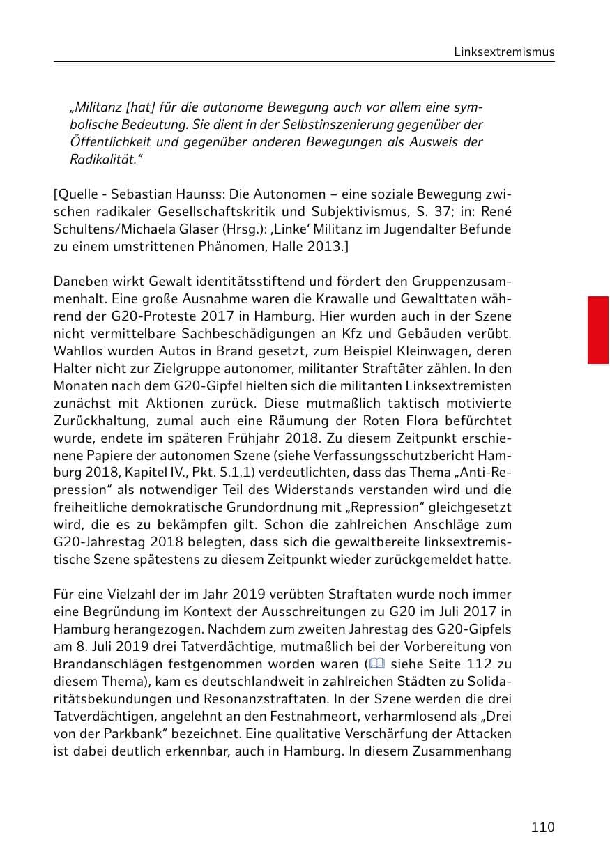 Seite 111 des Verfassungsschutzbericht 2019 Hamburg