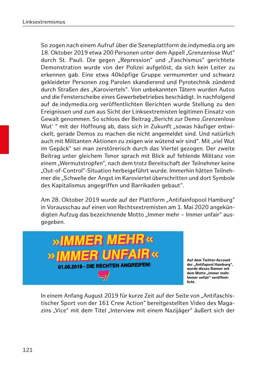 Seite 122 des Verfassungsschutzbericht 2019 Hamburg