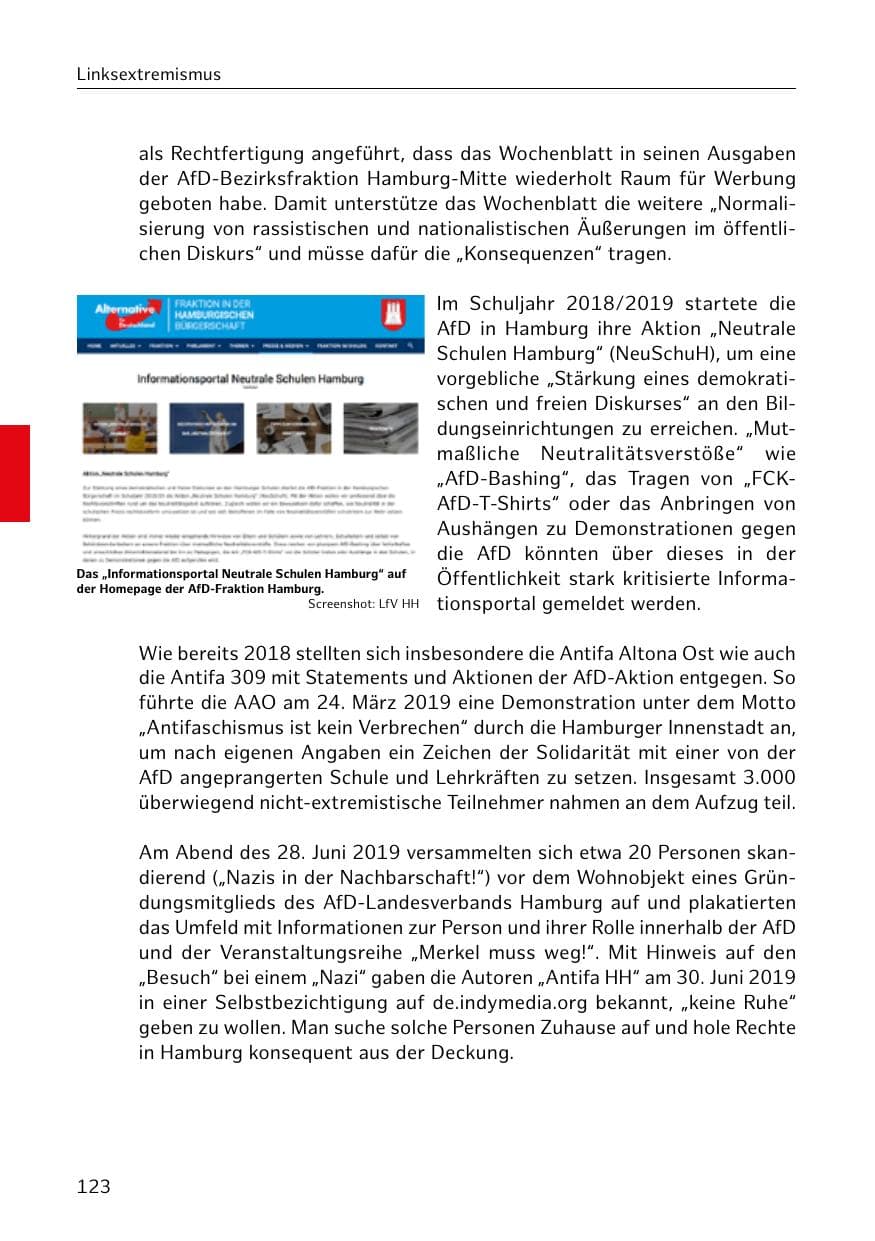 Seite 124 des Verfassungsschutzbericht 2019 Hamburg
