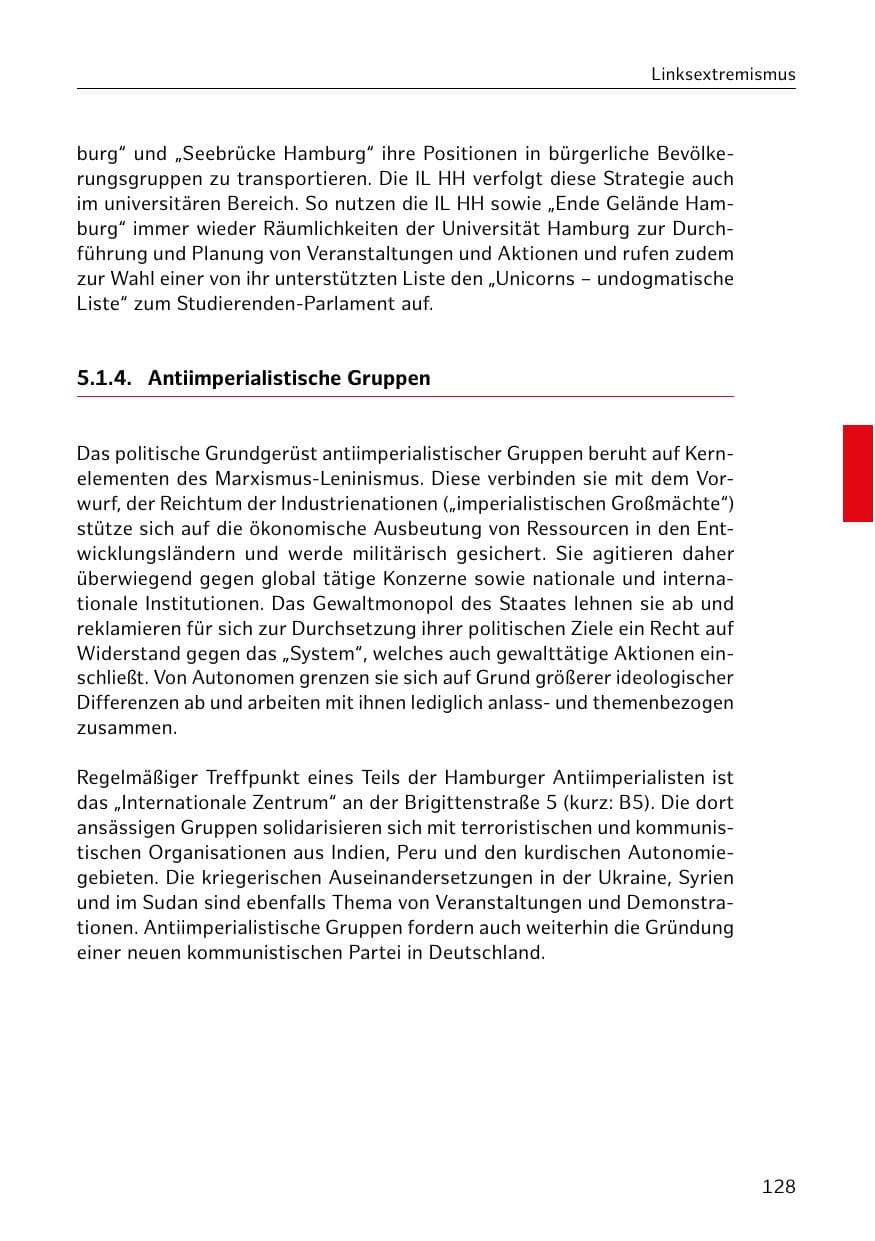 Seite 129 des Verfassungsschutzbericht 2019 Hamburg