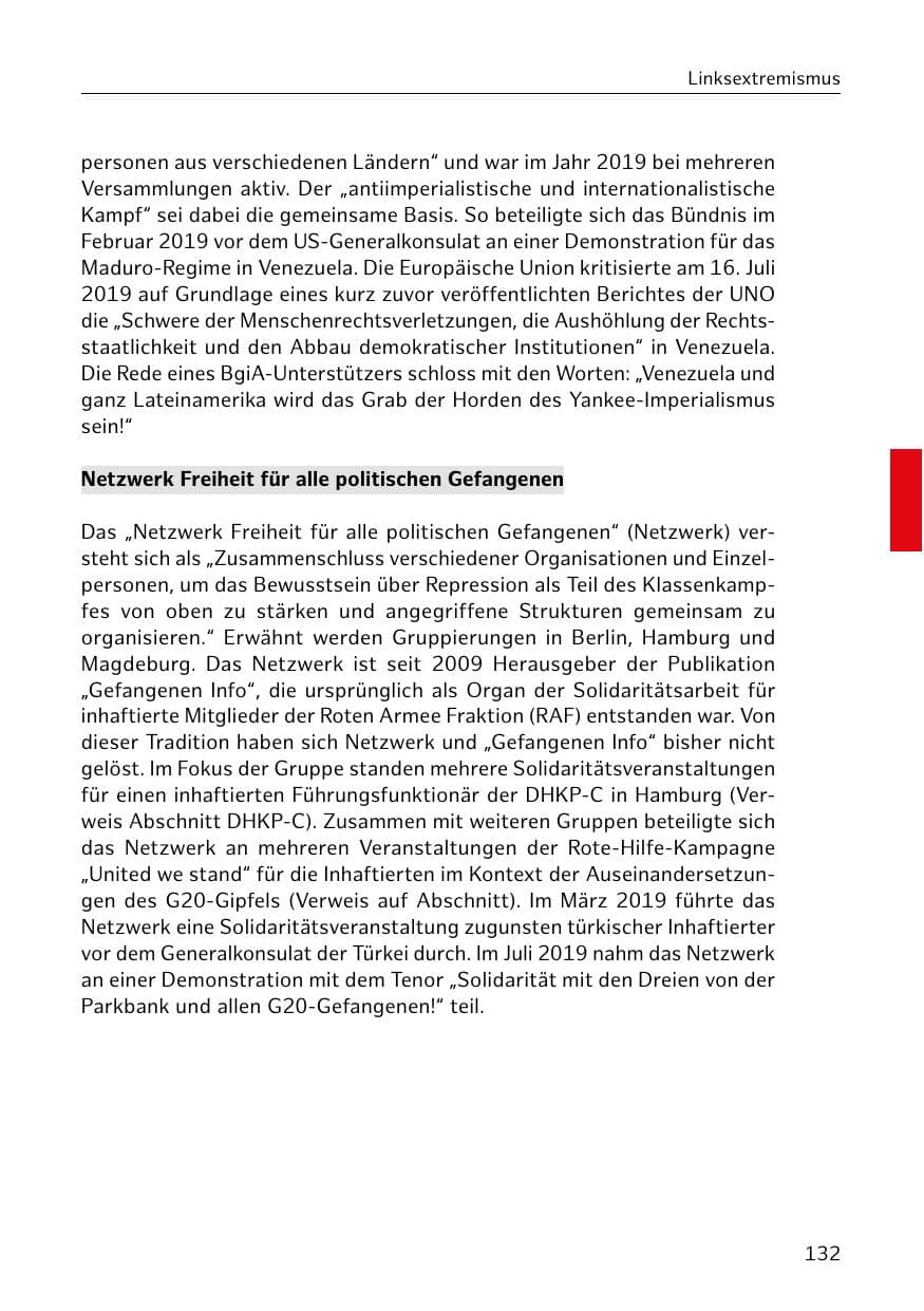 Seite 133 des Verfassungsschutzbericht 2019 Hamburg
