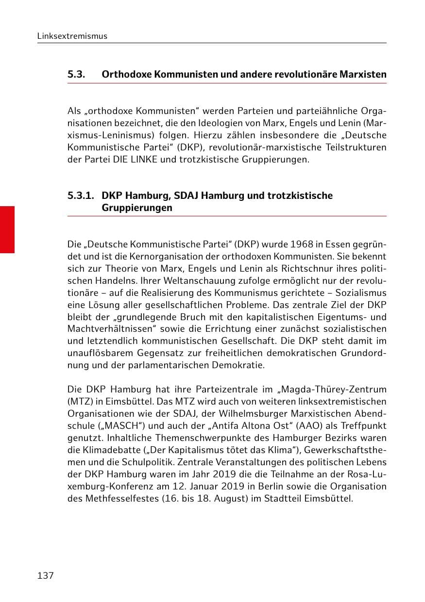 Seite 138 des Verfassungsschutzbericht 2019 Hamburg