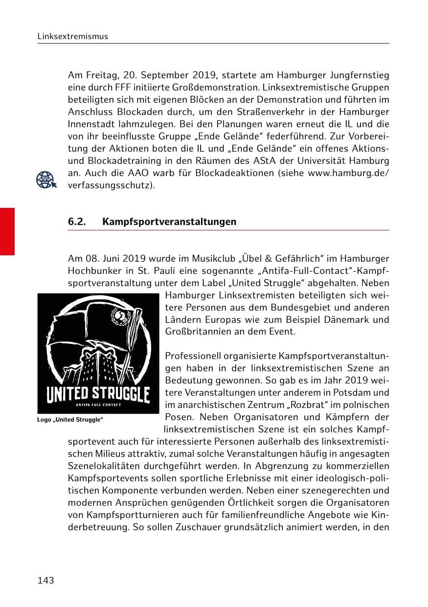 Seite 144 des Verfassungsschutzbericht 2019 Hamburg