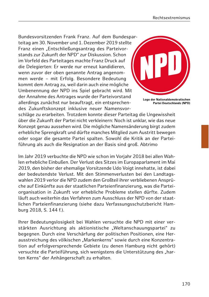 Seite 171 des Verfassungsschutzbericht 2019 Hamburg