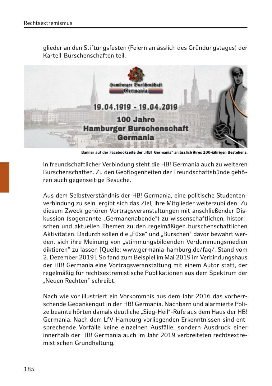 Seite 186 des Verfassungsschutzbericht 2019 Hamburg
