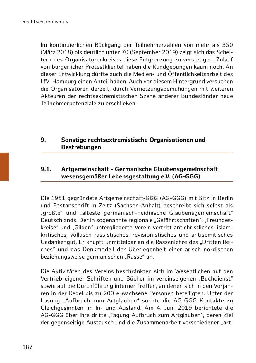 Seite 188 des Verfassungsschutzbericht 2019 Hamburg