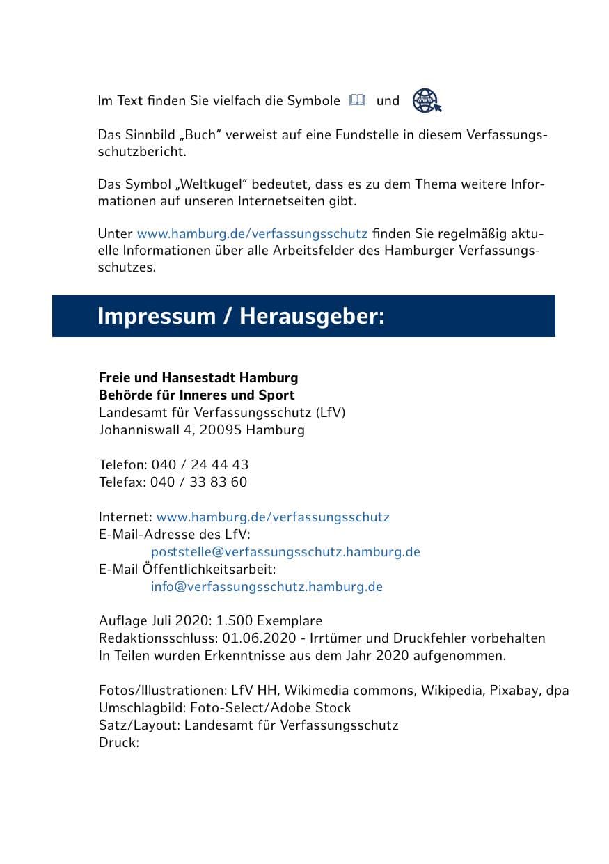 Seite 3 des Verfassungsschutzbericht 2019 Hamburg