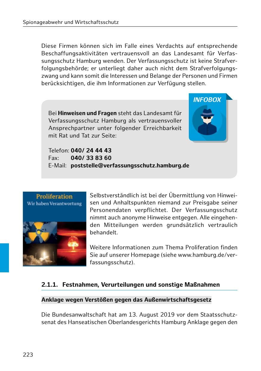 Seite 224 des Verfassungsschutzbericht 2019 Hamburg
