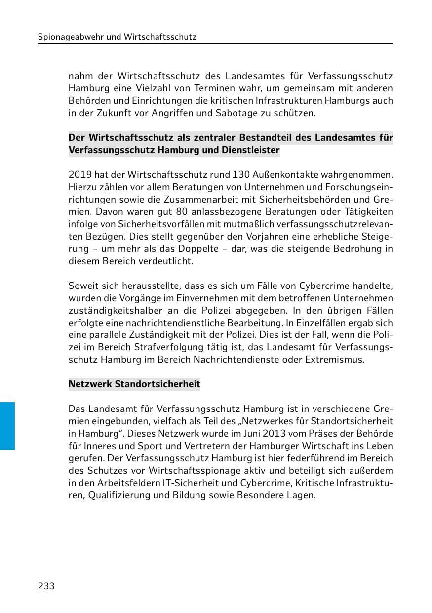 Seite 234 des Verfassungsschutzbericht 2019 Hamburg