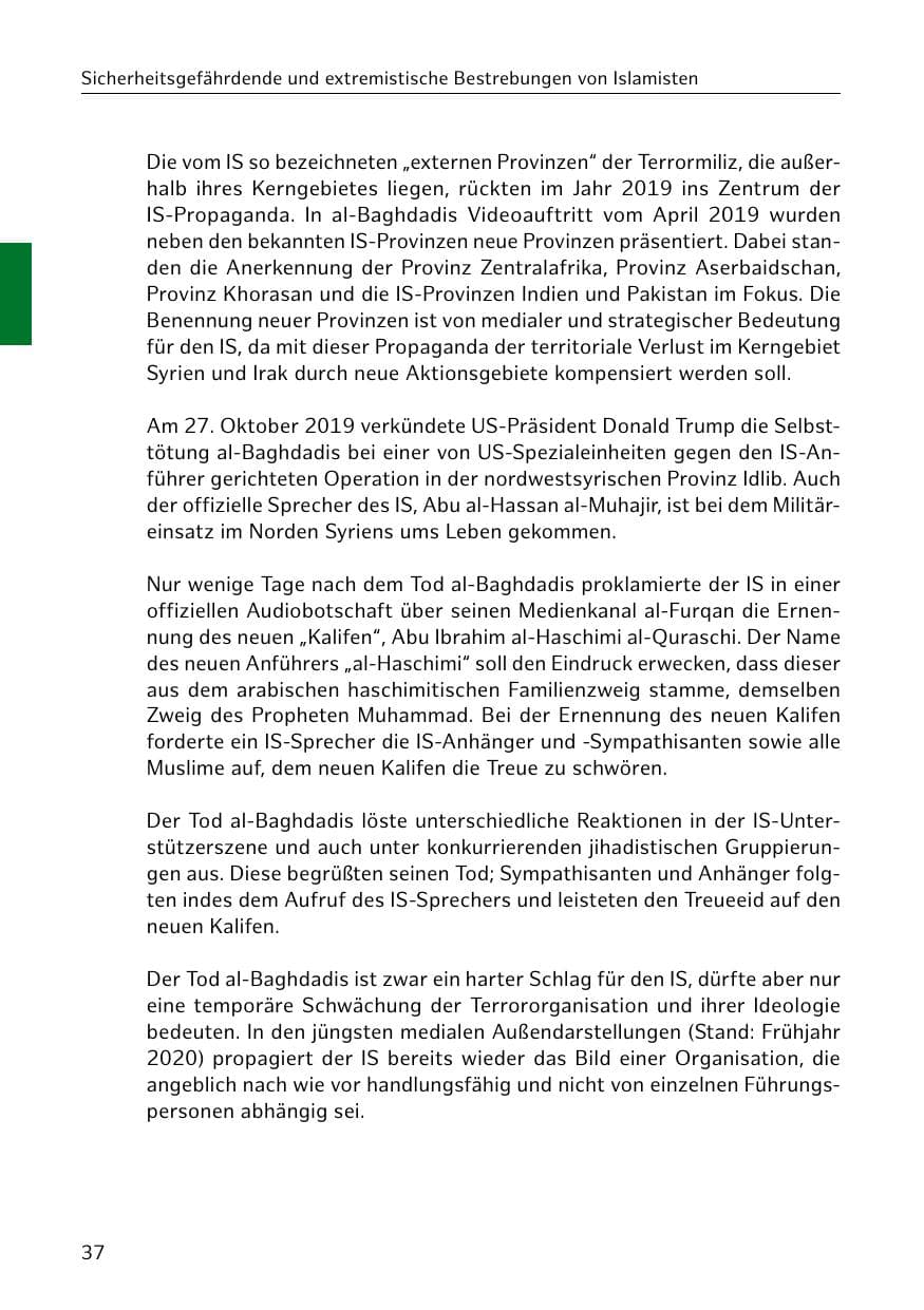 Seite 38 des Verfassungsschutzbericht 2019 Hamburg