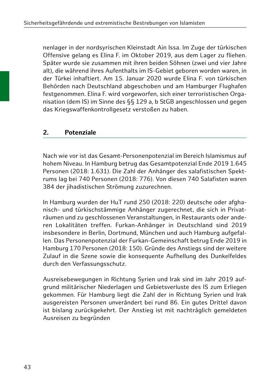 Seite 44 des Verfassungsschutzbericht 2019 Hamburg