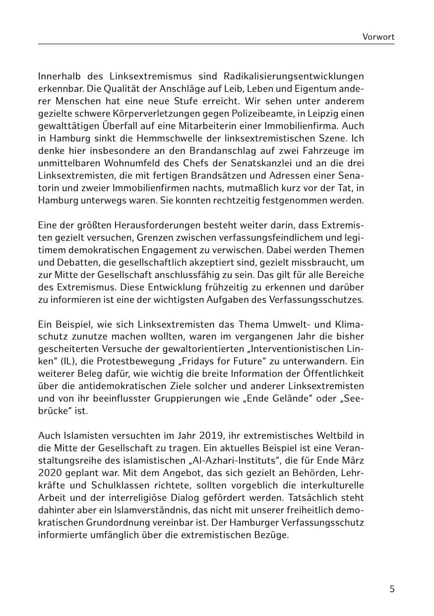 Seite 6 des Verfassungsschutzbericht 2019 Hamburg