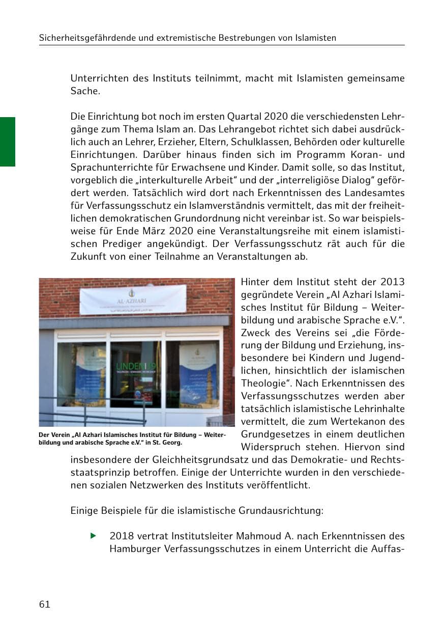 Seite 62 des Verfassungsschutzbericht 2019 Hamburg