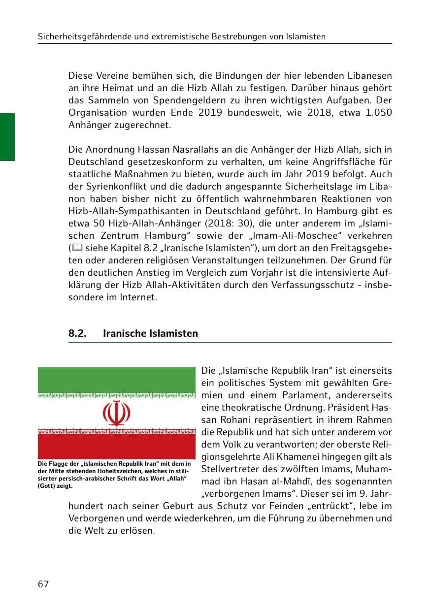 Seite 68 des Verfassungsschutzbericht 2019 Hamburg