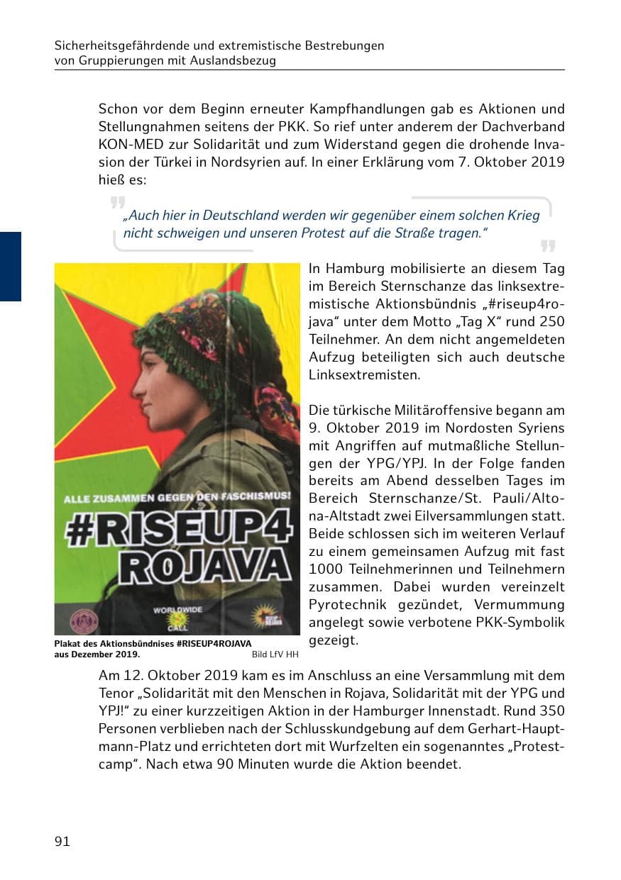 Seite 92 des Verfassungsschutzbericht 2019 Hamburg
