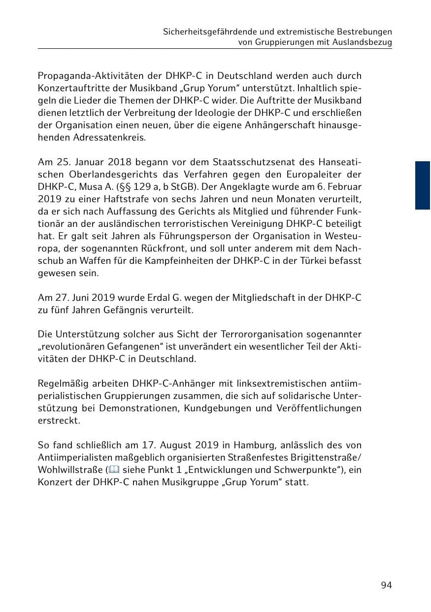 Seite 95 des Verfassungsschutzbericht 2019 Hamburg
