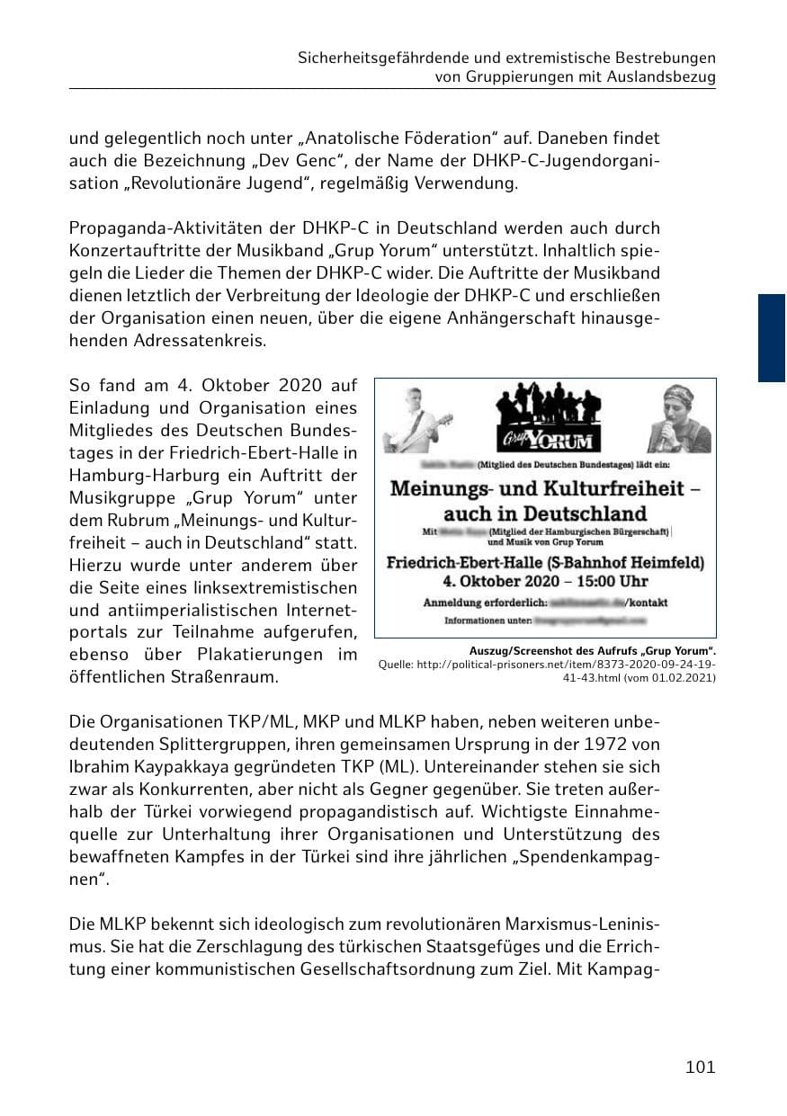 Seite 101 des Verfassungsschutzbericht 2020 Hamburg