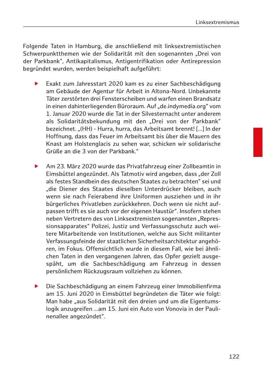 Seite 122 des Verfassungsschutzbericht 2020 Hamburg