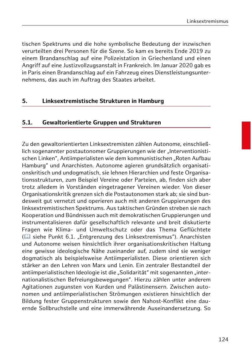 Seite 124 des Verfassungsschutzbericht 2020 Hamburg