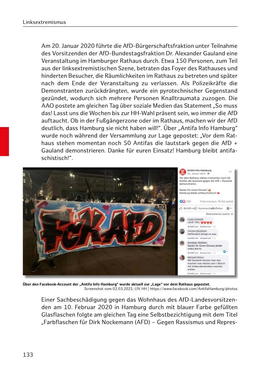 Seite 133 des Verfassungsschutzbericht 2020 Hamburg