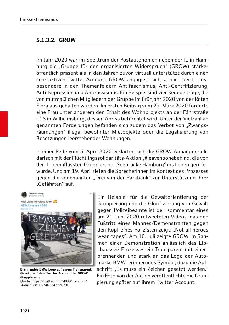 Seite 139 des Verfassungsschutzbericht 2020 Hamburg
