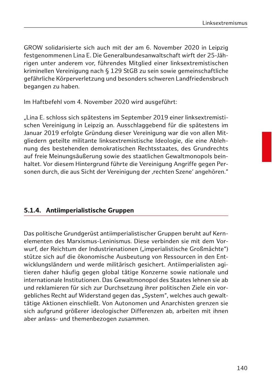 Seite 140 des Verfassungsschutzbericht 2020 Hamburg