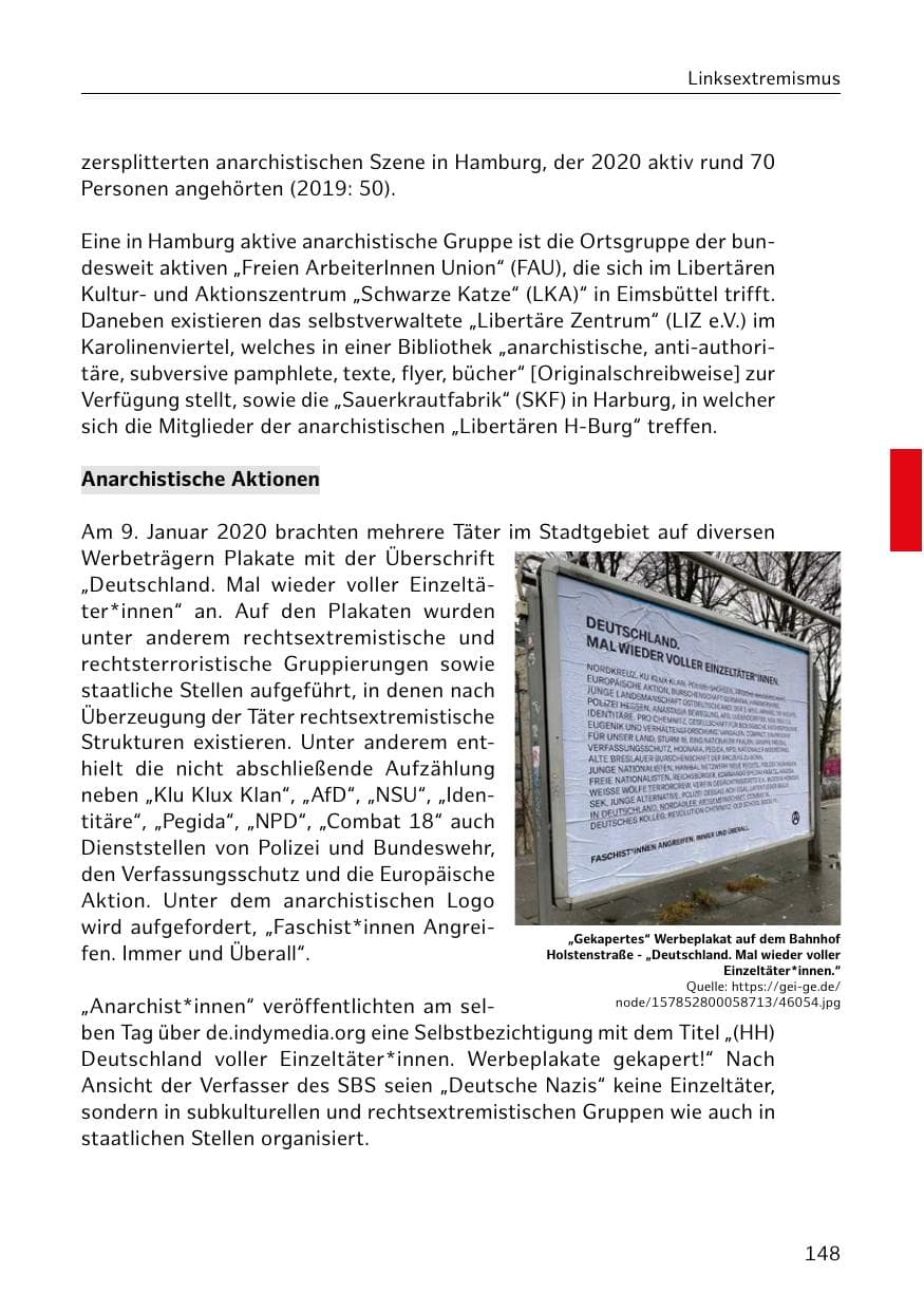 Seite 148 des Verfassungsschutzbericht 2020 Hamburg