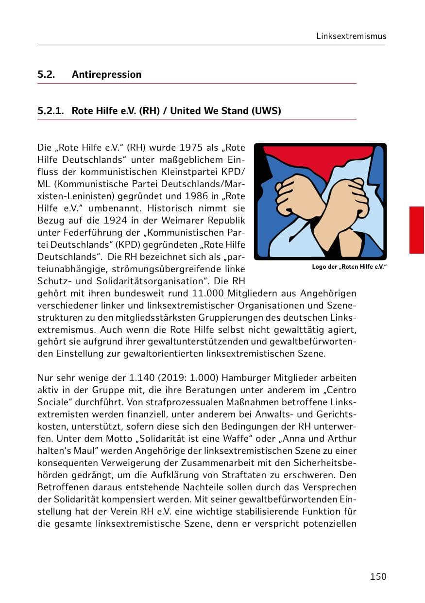 Seite 150 des Verfassungsschutzbericht 2020 Hamburg