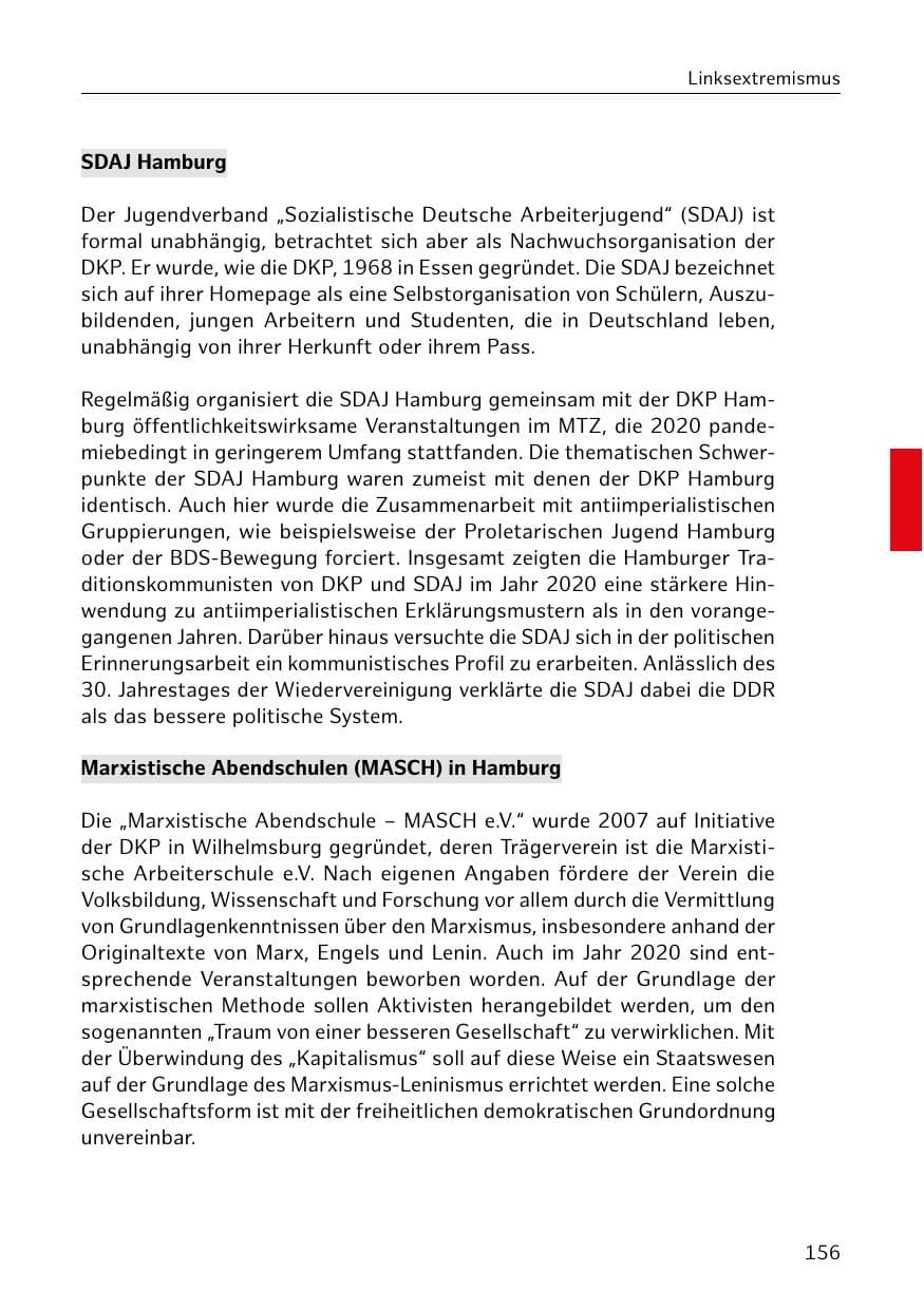 Seite 156 des Verfassungsschutzbericht 2020 Hamburg