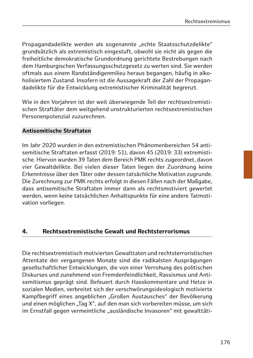 Seite 176 des Verfassungsschutzbericht 2020 Hamburg