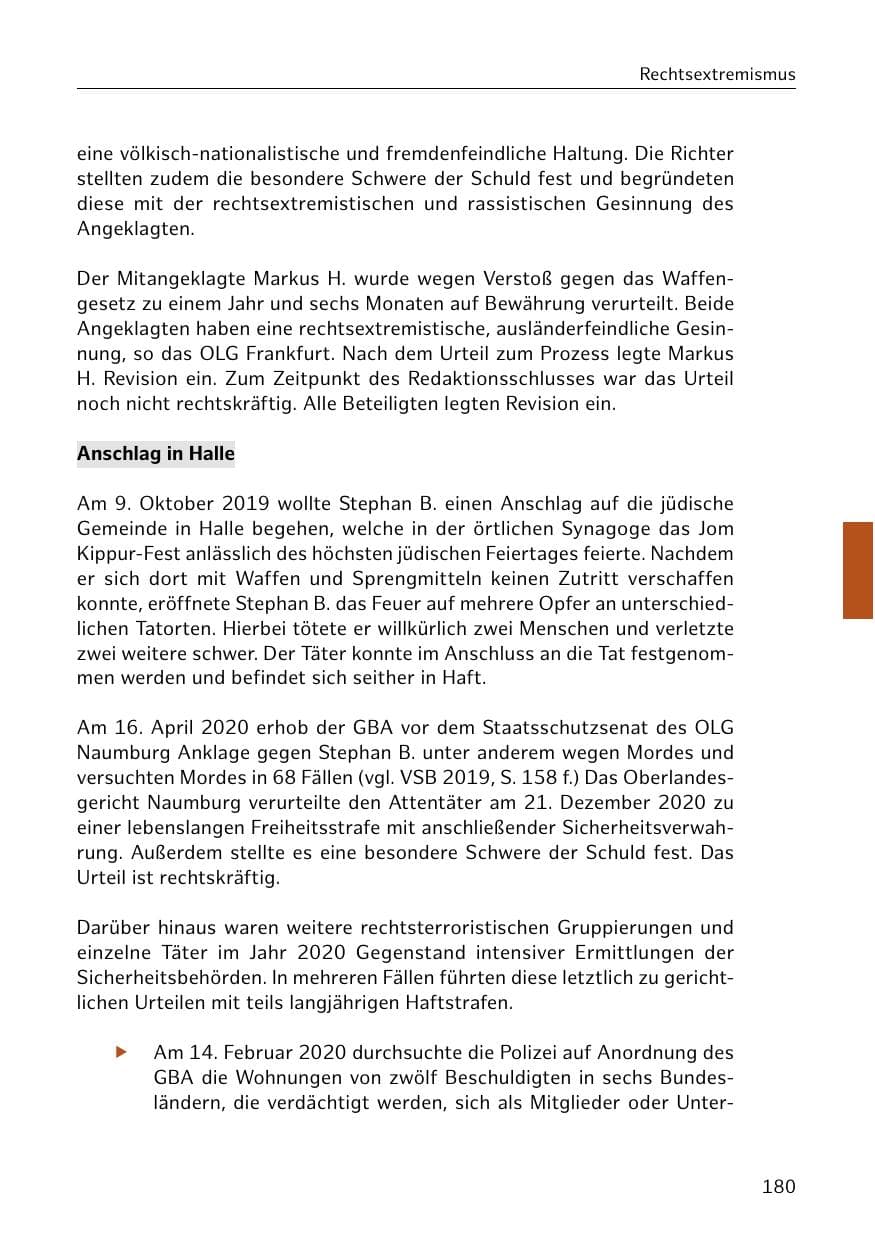 Seite 180 des Verfassungsschutzbericht 2020 Hamburg