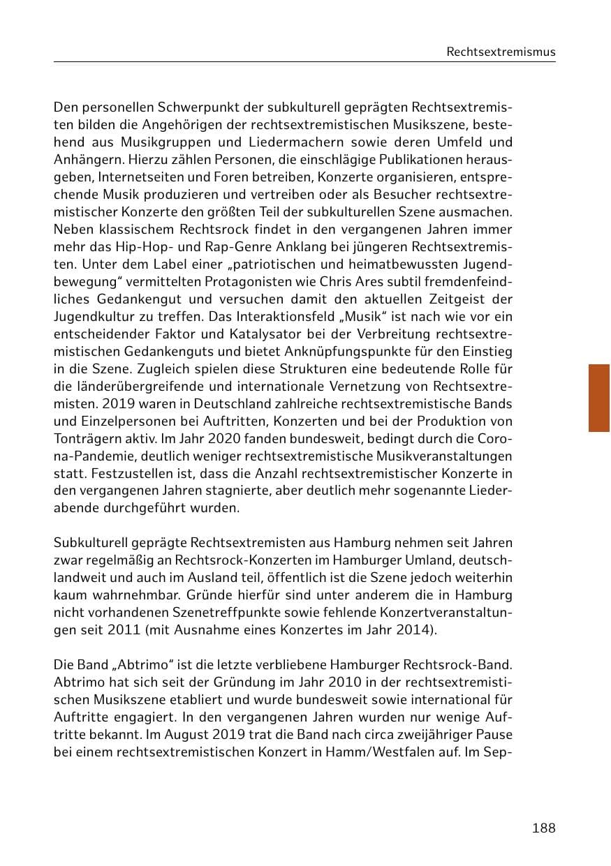 Seite 188 des Verfassungsschutzbericht 2020 Hamburg