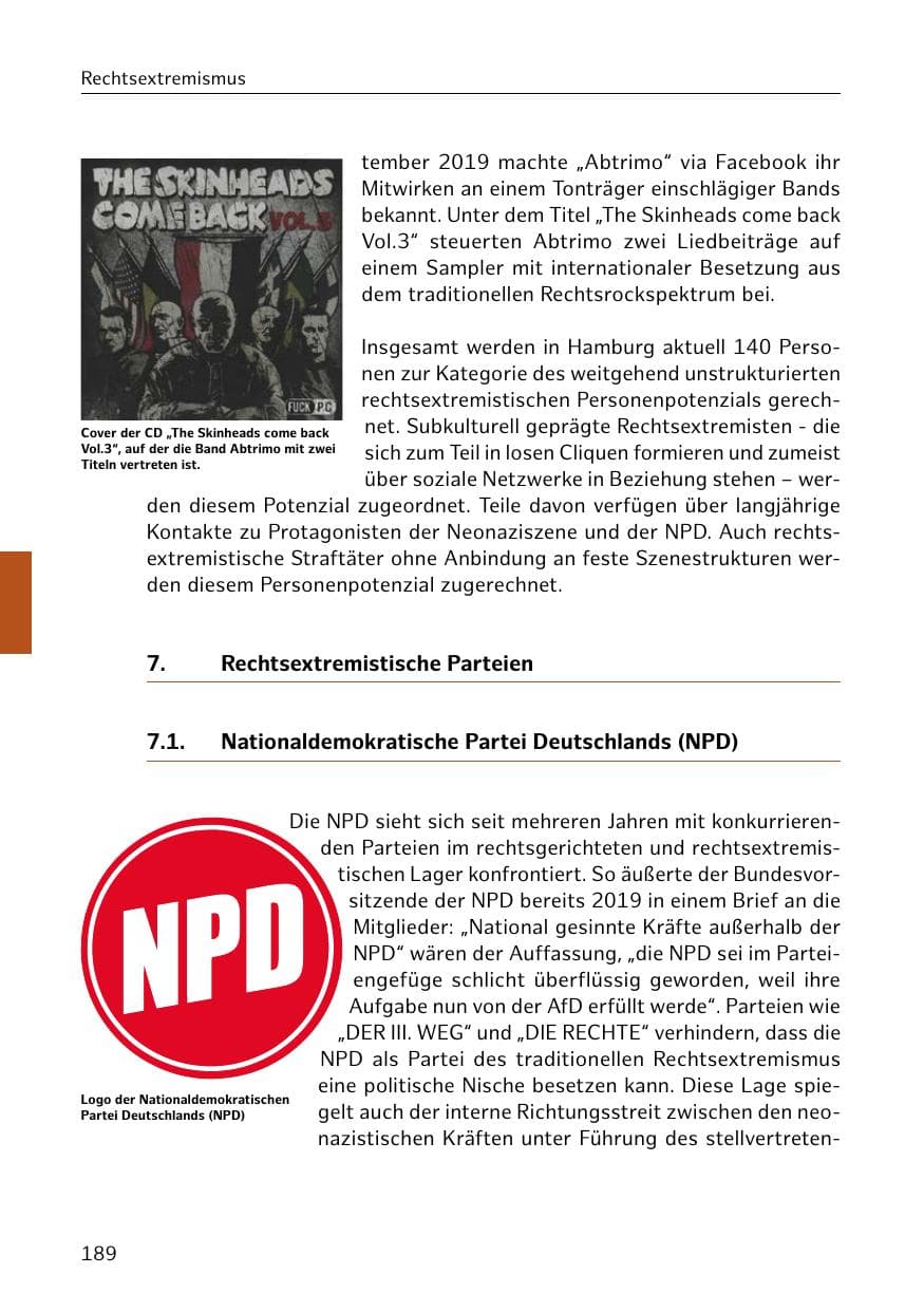 Seite 189 des Verfassungsschutzbericht 2020 Hamburg